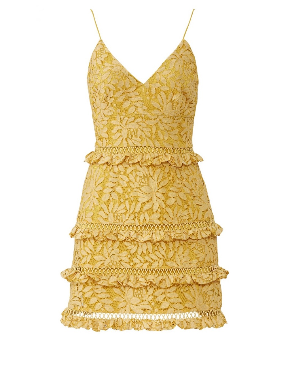 KEEPSAKE the Label Yellow Lace Tiered Mini Dress